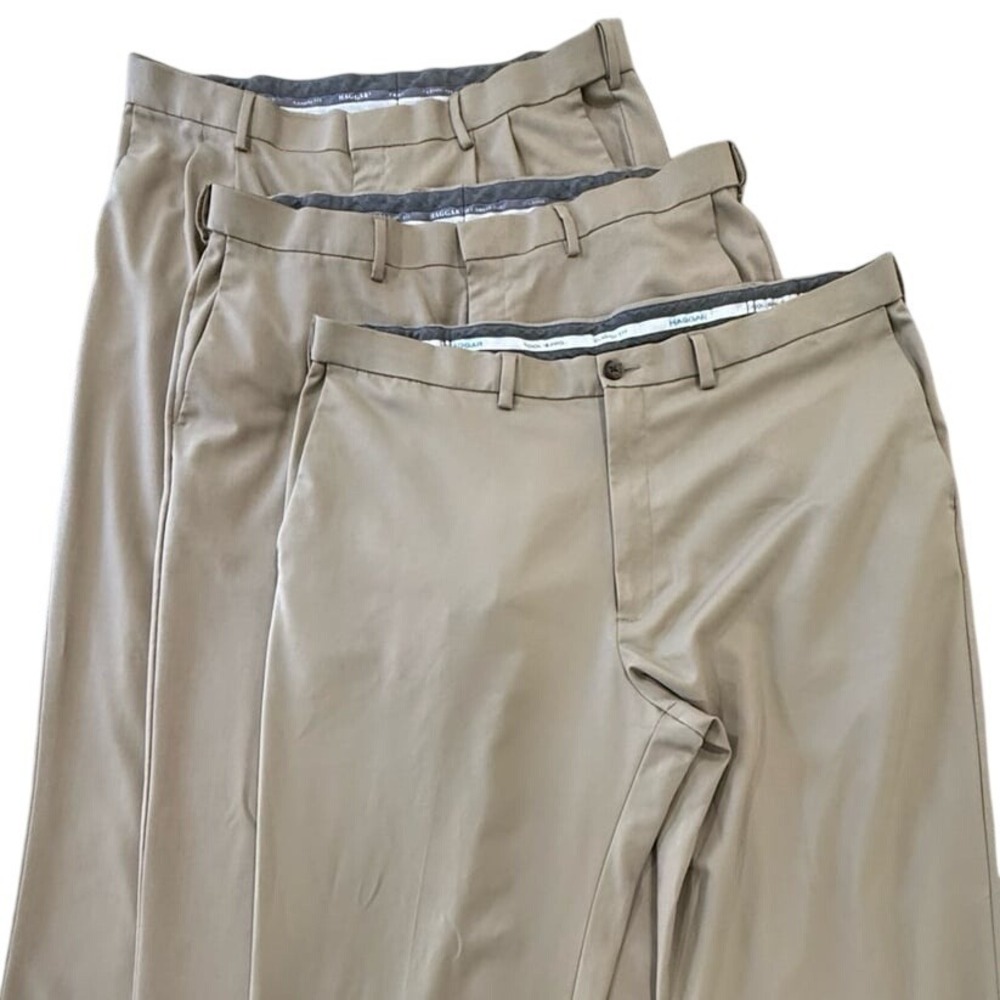 Haggar Men's Dress Work Pants Lot 3 Pair Tan (Preloved)